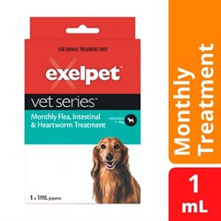 EXELPET EXELPET Vet Series Monthly Flea, Intestinal & Heartworm Treatment for dogs 4-10kg 1 x 1mL-70